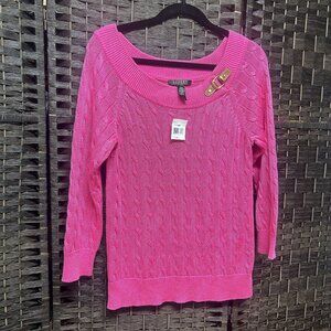 Lauren Ralph Lauren cable knit pink sweater size large, Brand new